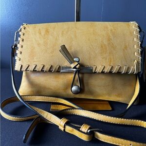 Tan Vegan Leather Crossbody BagbEuc Woven Edge